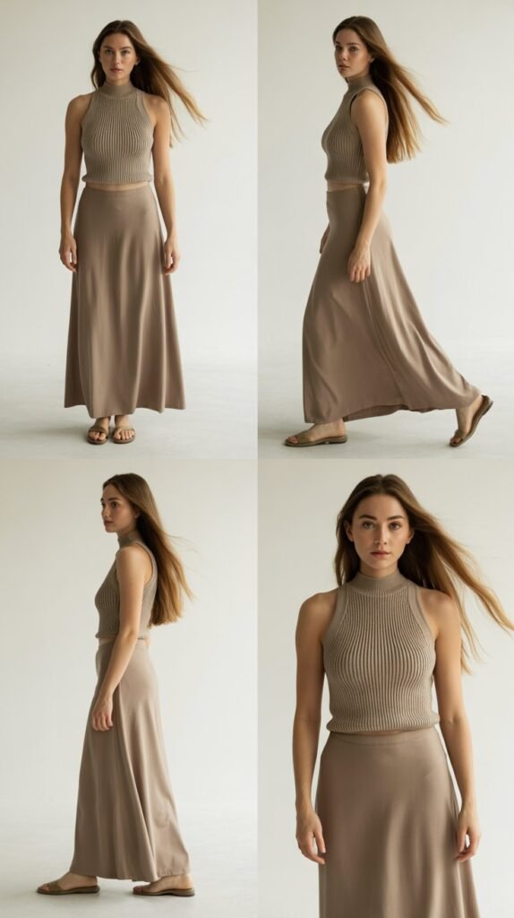 Maxi Skirt with Fitted Knit Top