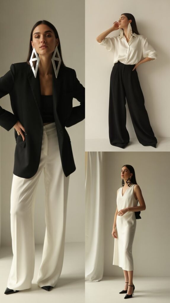 Statement Earrings with Monochrome Ensemble