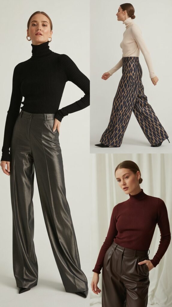 Sleek Turtlenecks and Statement Bottoms