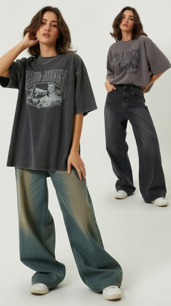 Oversized Band T-Shirts with Baggy Jeans
