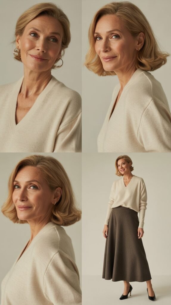  Cashmere Sweater with Midi Skirt