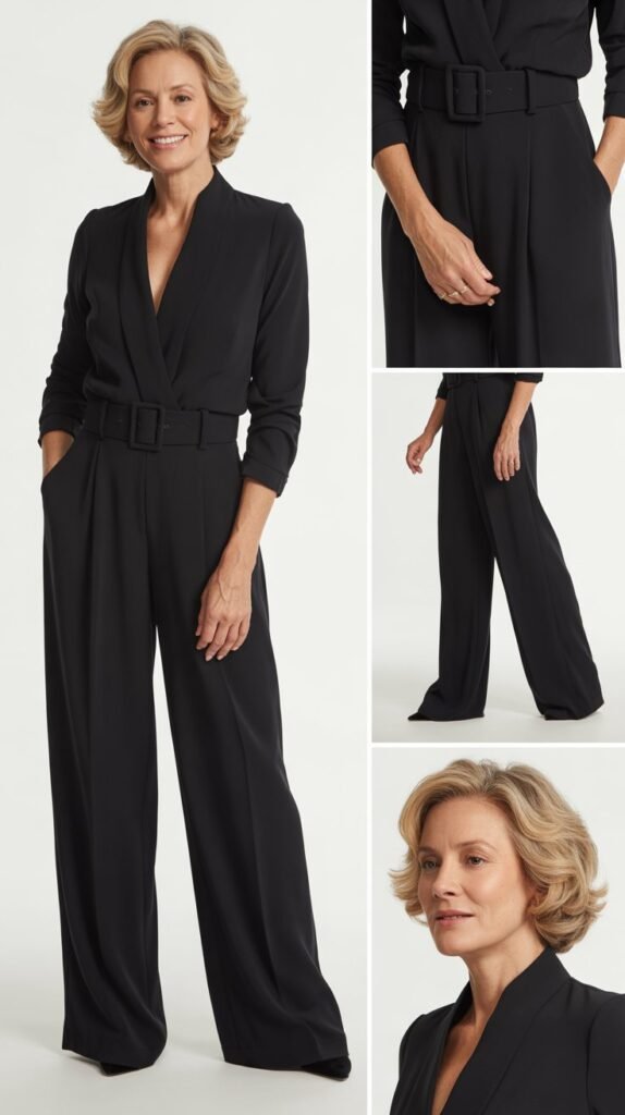 Black Wide-Leg Jumpsuit with Belt