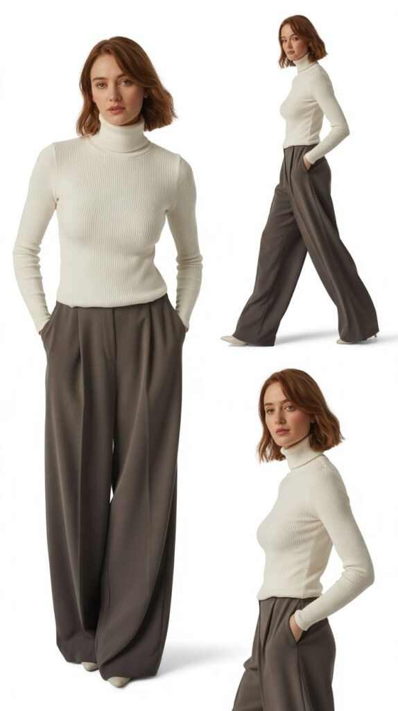 Turtleneck Sweater with Wide-Leg Pants