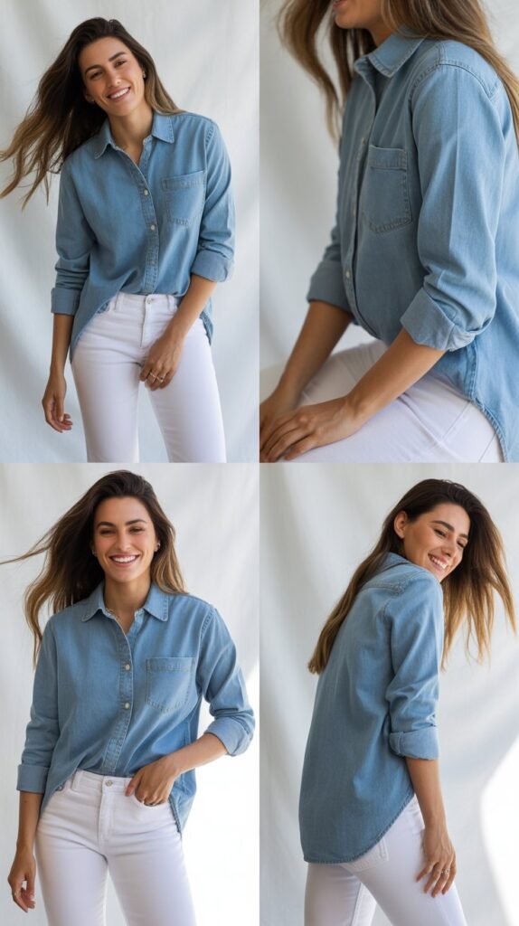 Chambray Shirt with White Jeans