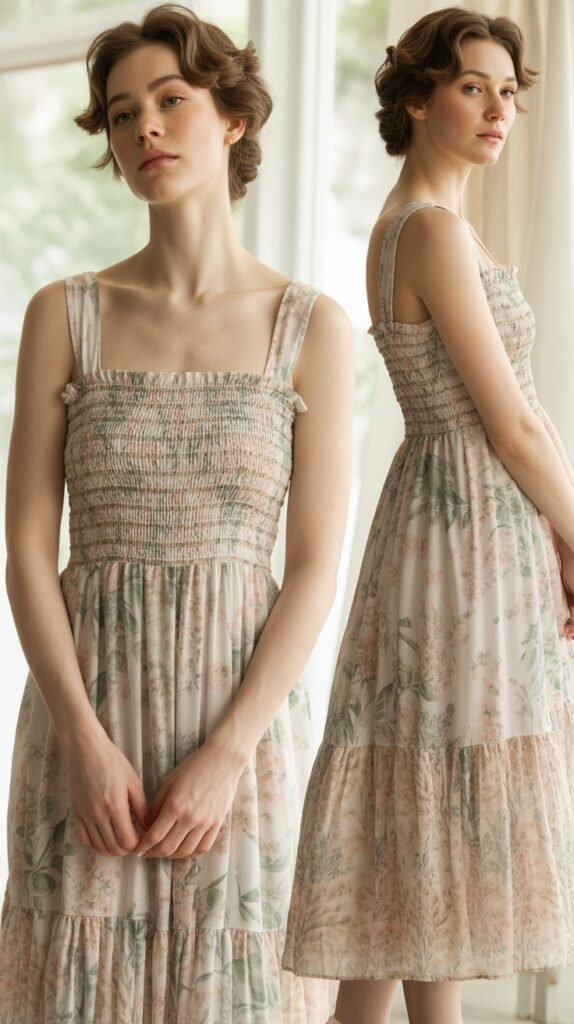 Smocked Bodice Floral Dress