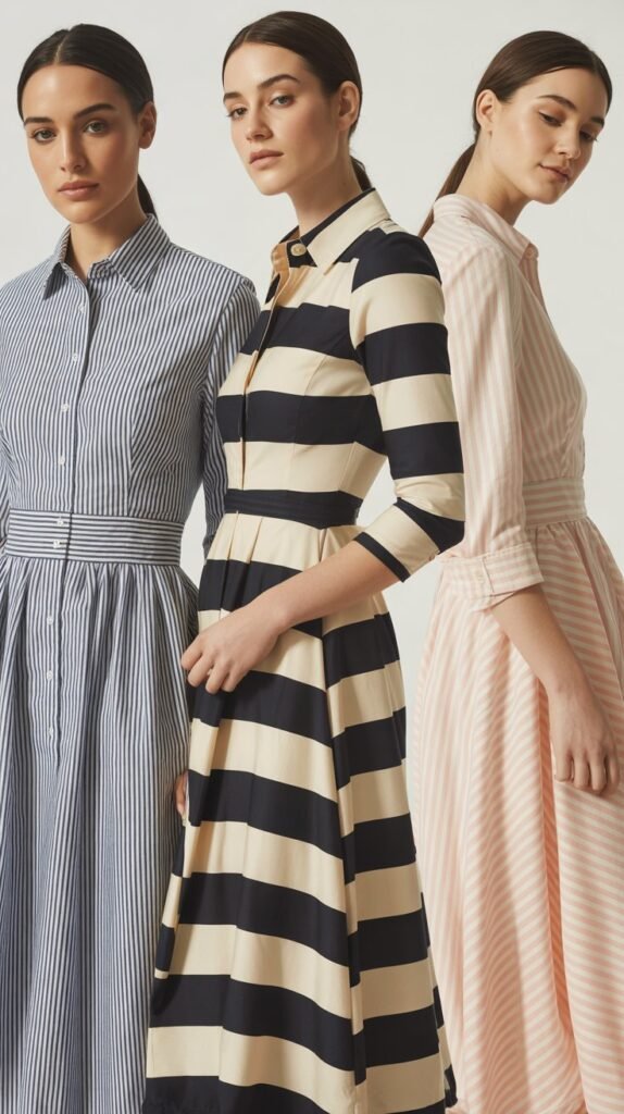 Shirt-Waist Dress In Stripe Patterns
