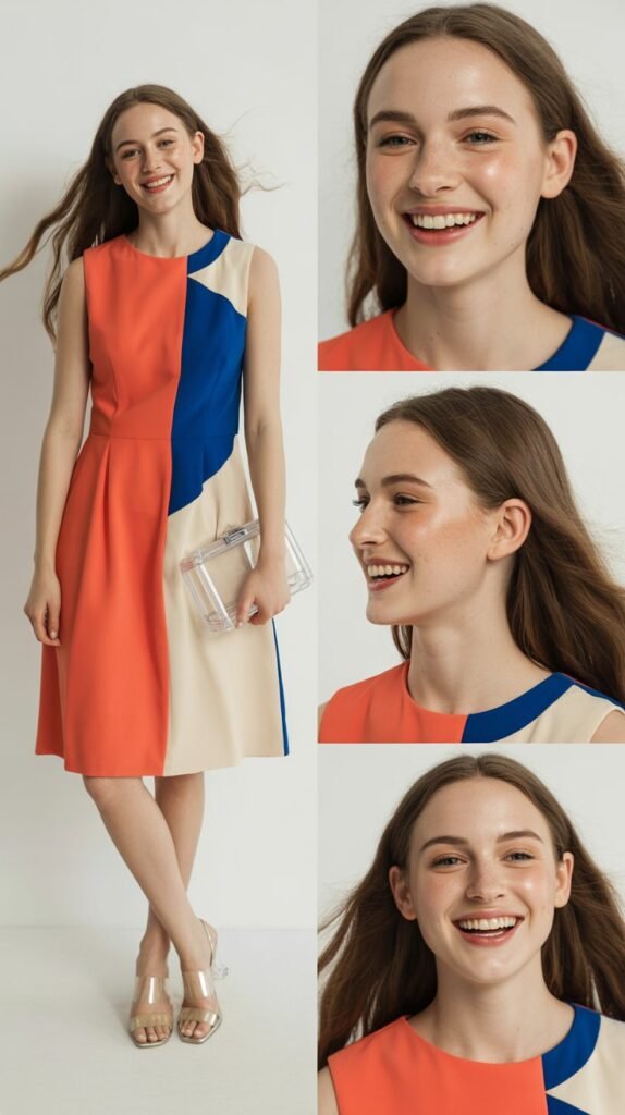 Color-Blocked Dress with Clear Accessories