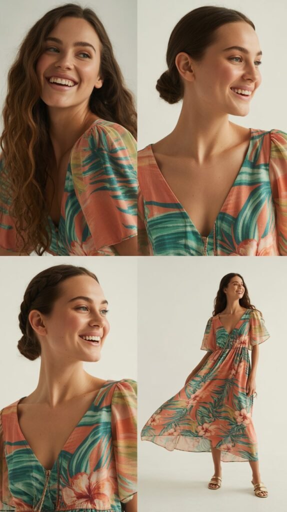  Flowing Maxi Dress in Tropical Print