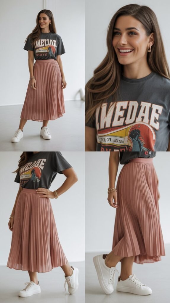 Graphic Tee with Midi Skirt