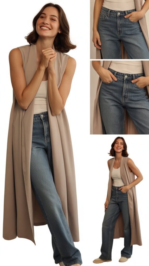 The Longline Vest and Jeans