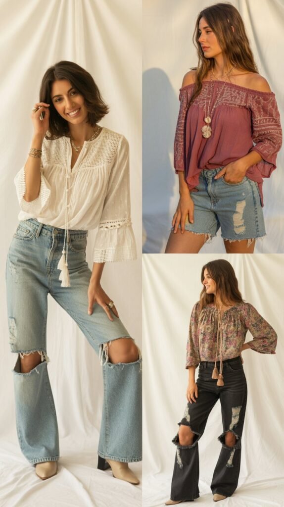 Bohemian Blouse with Distressed Jeans