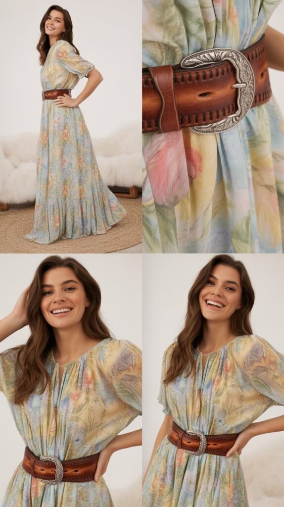  Floral Maxi Dress With Western Belt