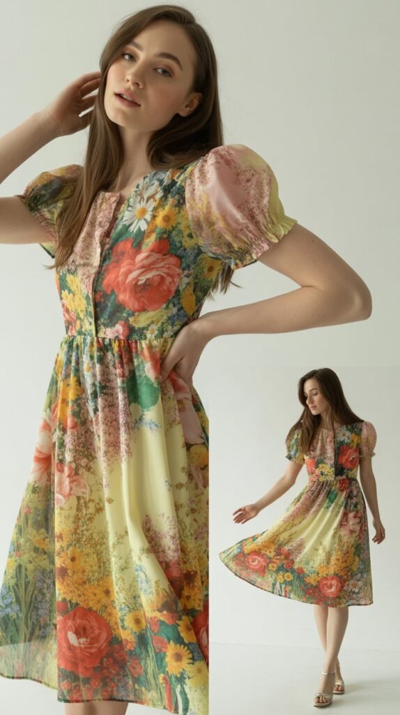 Colorful Mixed Floral Print Dress