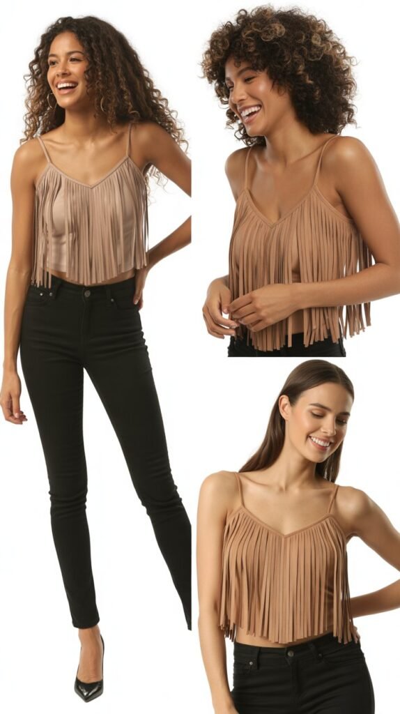 Suede Fringe Top with Black Skinny Jeans
