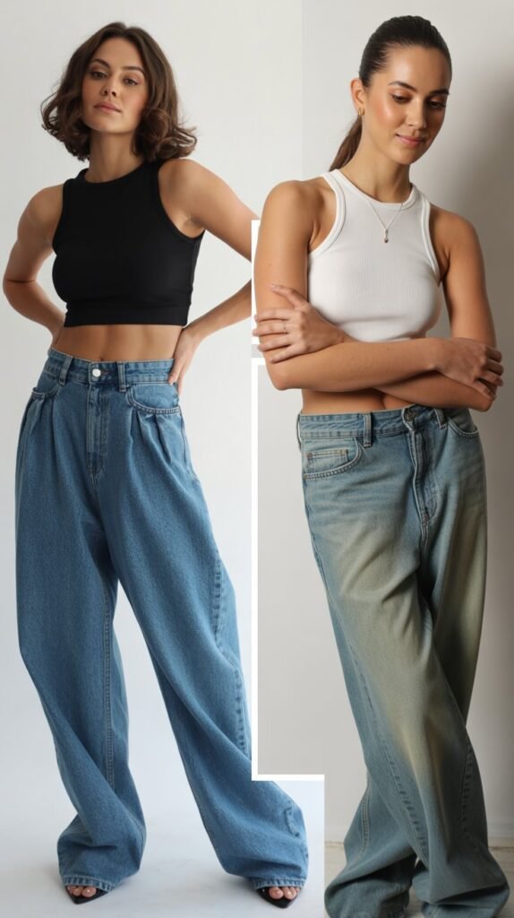 Baggy Jeans with Fitted Crop Top