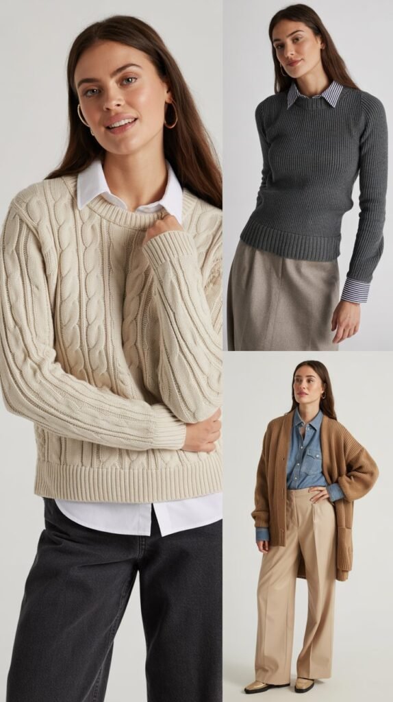 Knit Sweater Over Collared Shirt