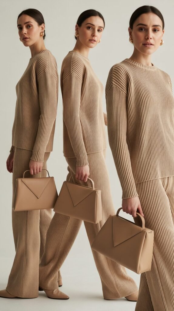 Coordinated Knit Set with Structured Bag