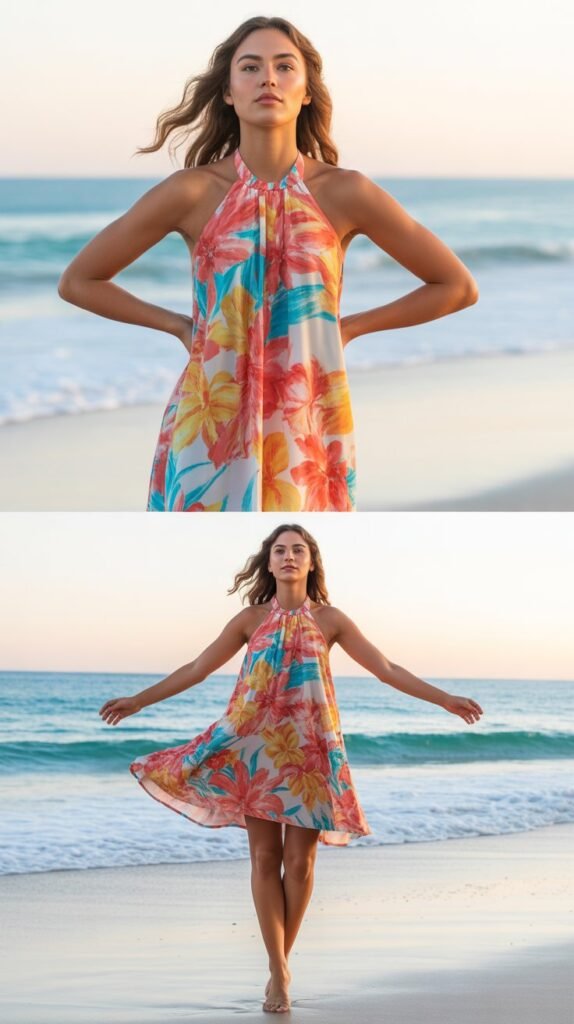 Halter Neck Floral Beach Dress