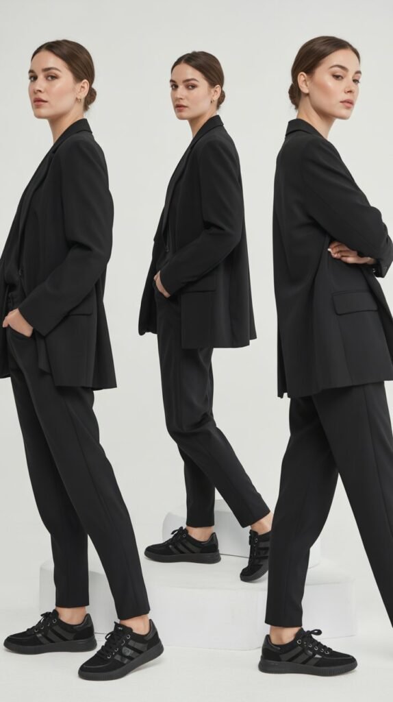 Monochromatic Black Ensemble with Sleek Black Sneakers