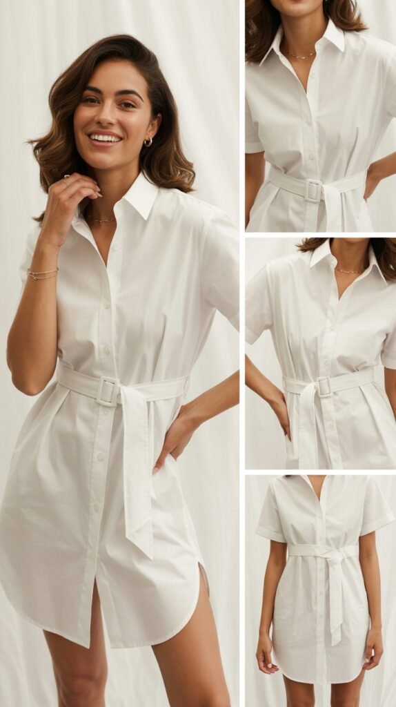 Button-Down Shirt Dress with Belt Definition