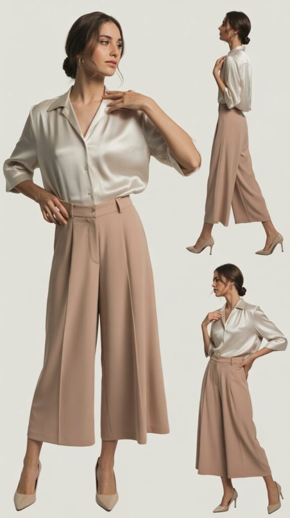 Silk Blouse and High-Waisted Culottes