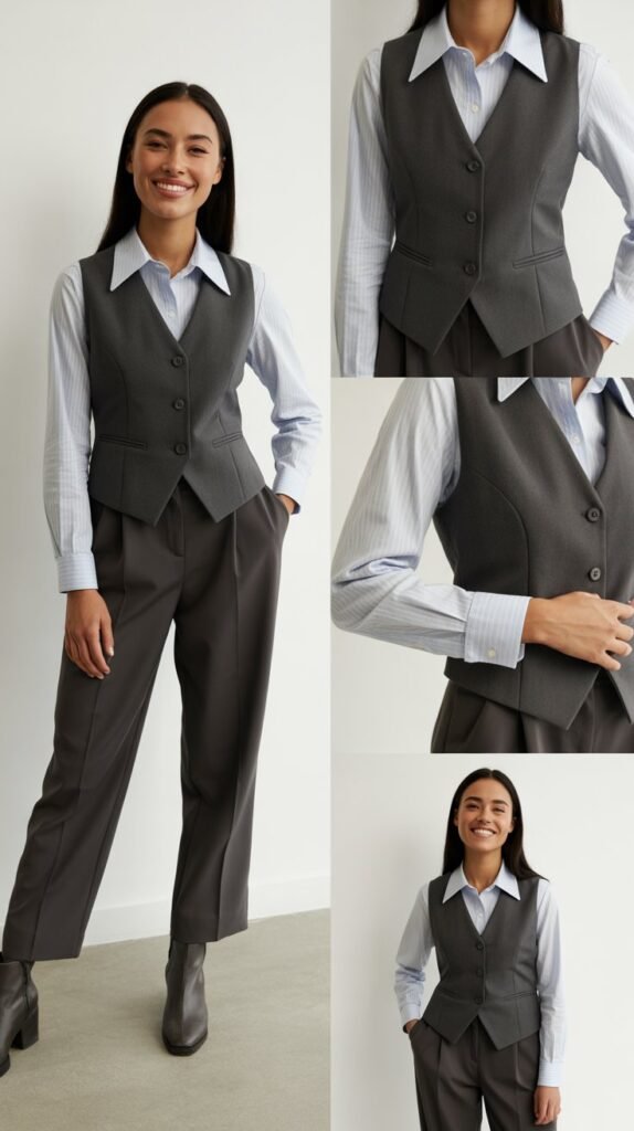 Tailored Vest Over Long Sleeve Shirt