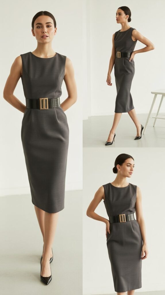 Midi Pencil Dress With Statement Belt