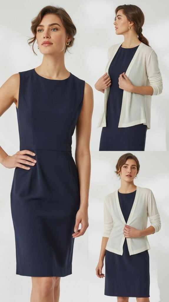 Sleeveless Sheath with Cardigan Layer