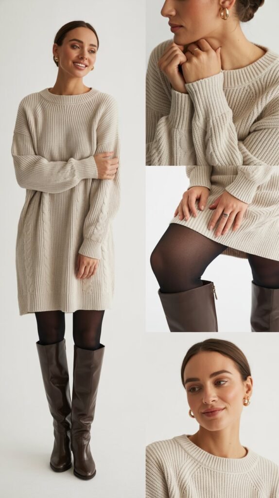  Sweater Dress with Tights and Boots
