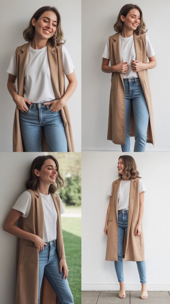 Skinny Jeans with Long Duster Vest