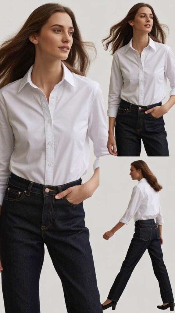 Classic White Button-Down with Dark Denim