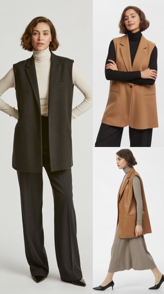 Layered Vest Over Turtleneck