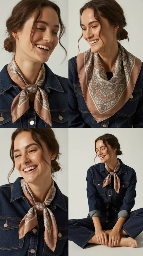 Dark Denim with Printed Western Scarf