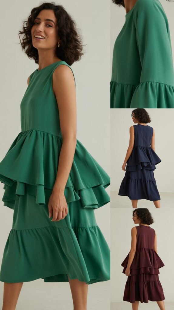 Tiered Ruffle Dress In Solid Colors