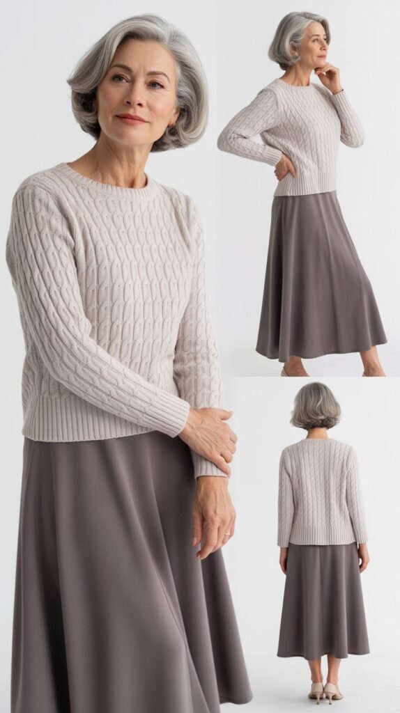 Lightweight Knit Sweater with Midi Skirt