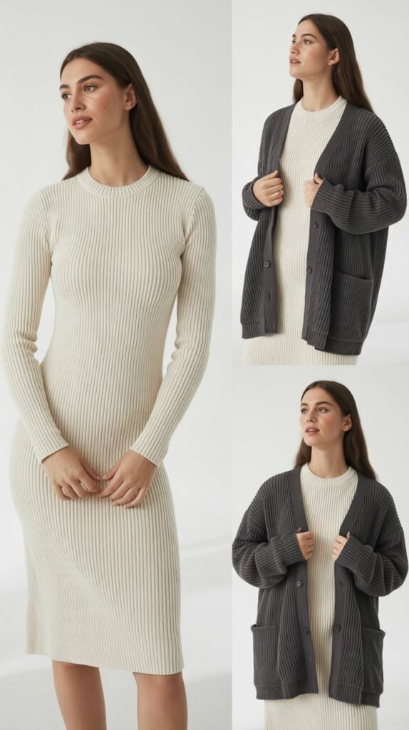  Knit Dress With Cardigan Layer