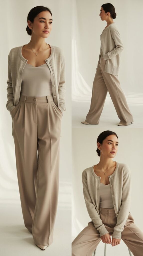 Cardigan Set with High-Waisted Trousers