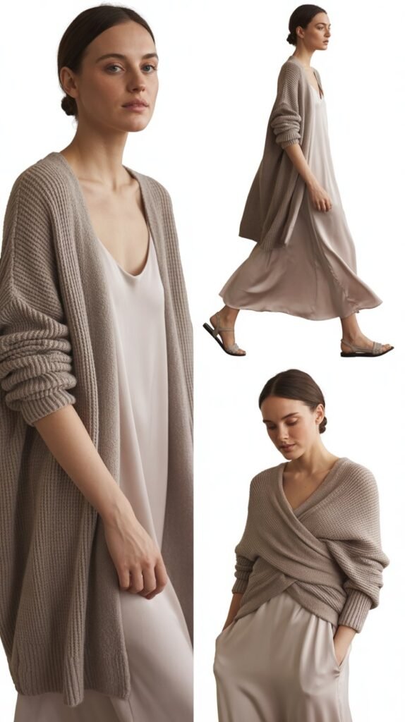 Soft Cardigan Over Slip Dress