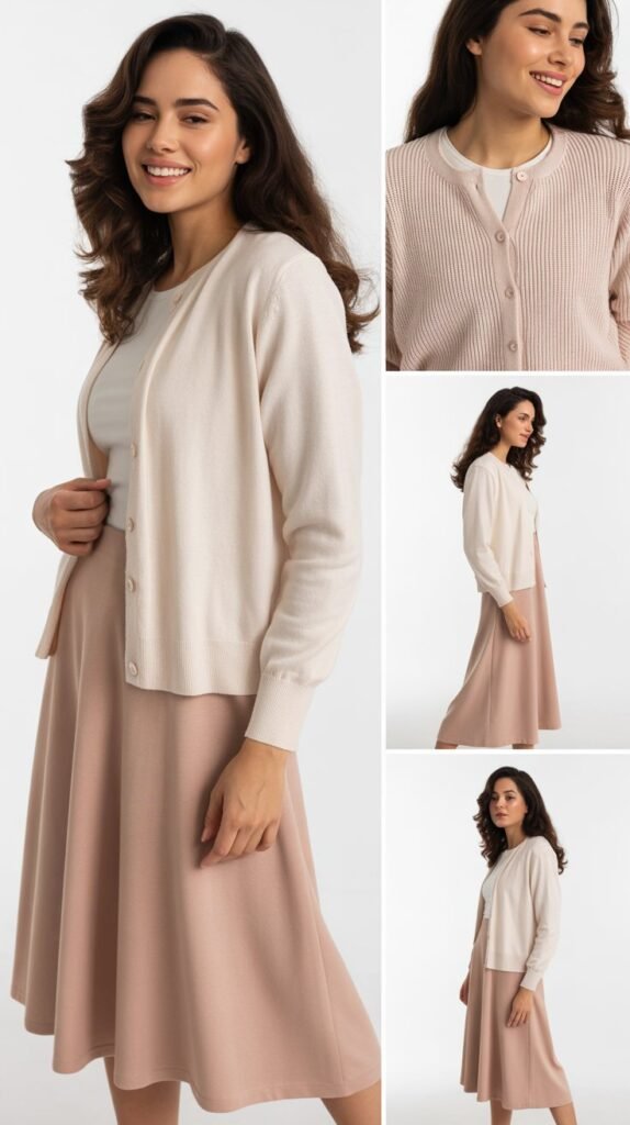 Cardigan Set with Midi Skirt
