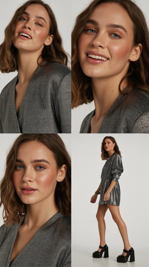 Metallic Mini Dress with Platform Heels