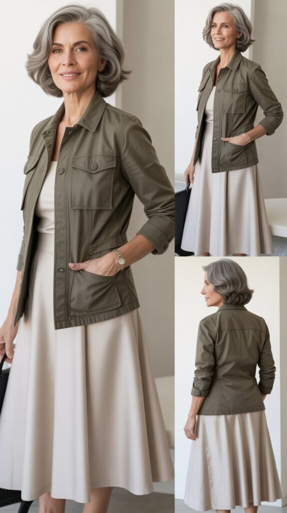 Utility Jacket with Flowy Skirt