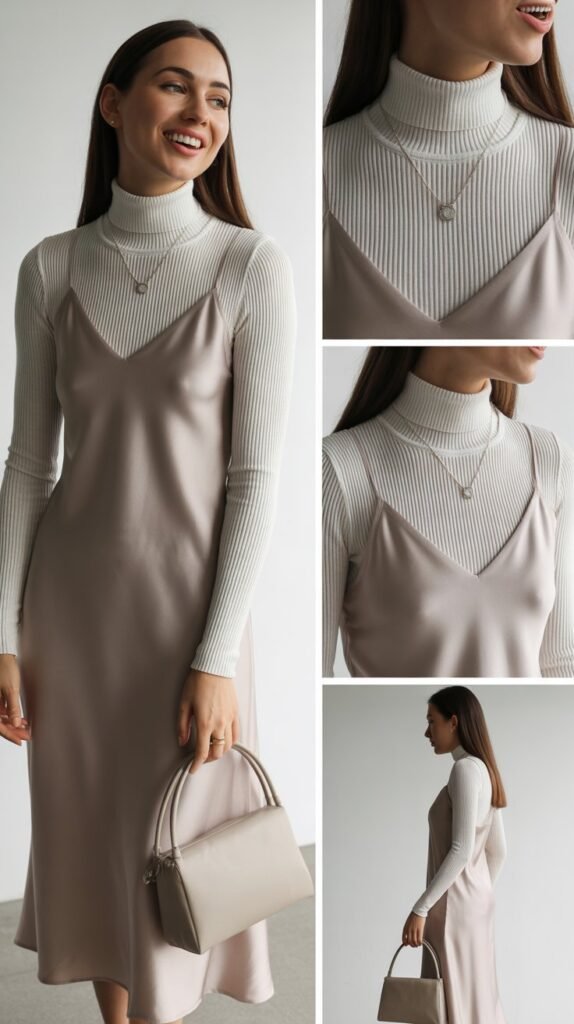  Layered Turtleneck Under Slip Dress