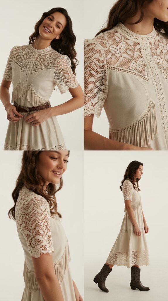 Lace Overlay Western Dress