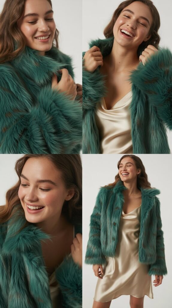  Colored Faux Fur Coat with Slip Dress