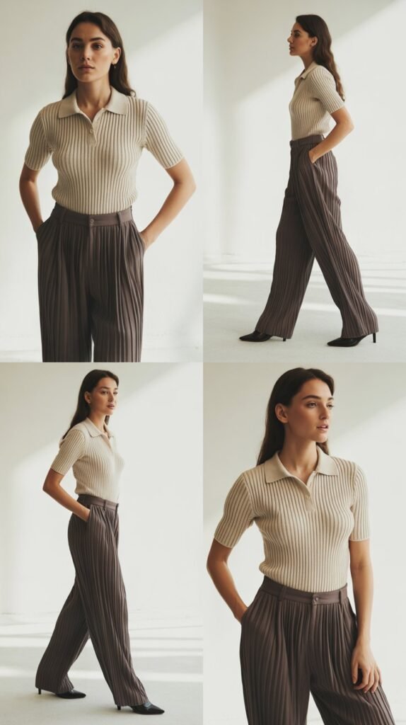  Knit Polo with Pleated Trousers
