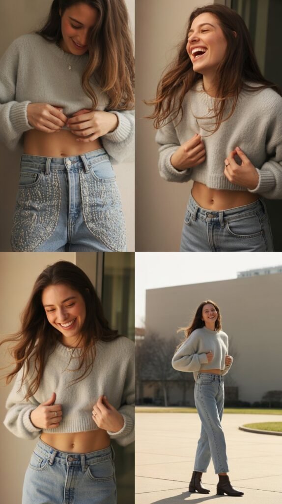 Embellished Jeans with Cropped Sweater