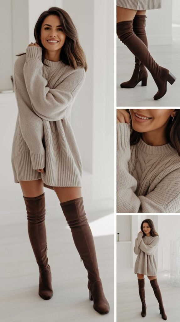 Sweater Dress with Over-the-Knee Boots