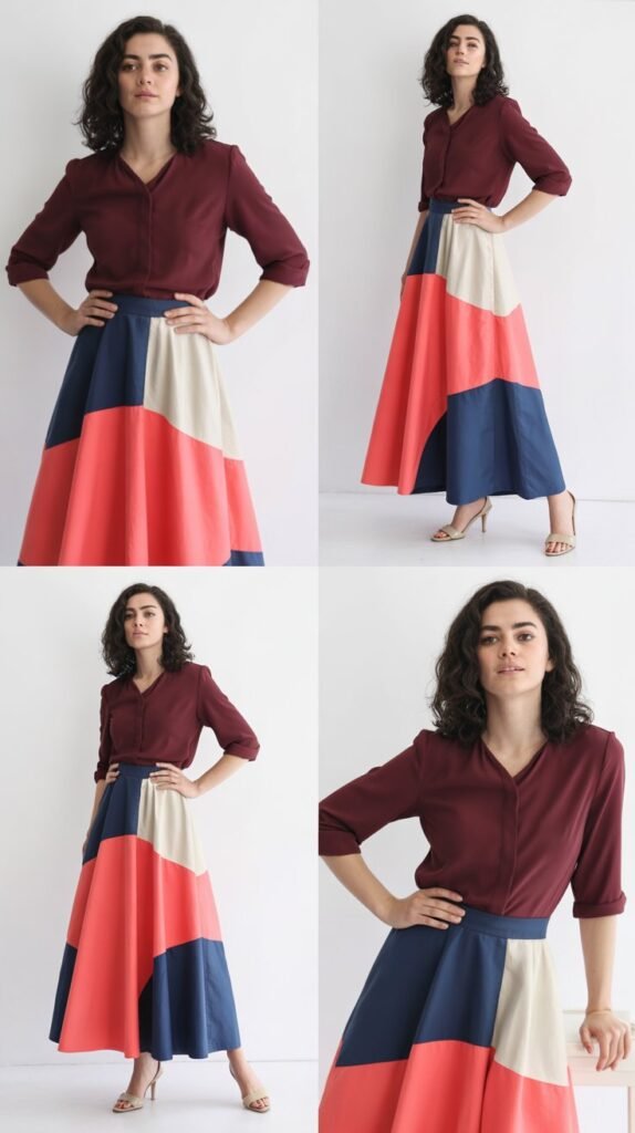 Color-Block Skirt with Solid Top
