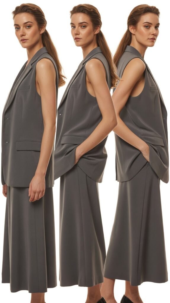 Sleeveless Blazer and Midi Skirt