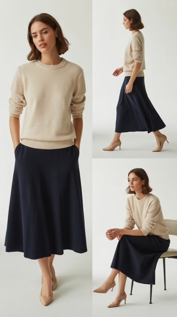 Midi Skirt with Cashmere Sweater